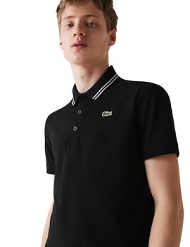 Polo Lacoste Sport Negro Rayas Blancas Para Hombre