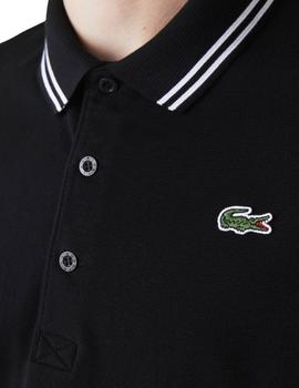 Polo Lacoste Sport Negro Rayas Blancas Para Hombre