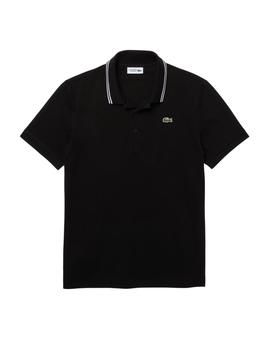 Polo Lacoste Sport Negro Rayas Blancas Para Hombre