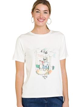 Camiseta Naf Naf Beige Dibujo Para Mujer