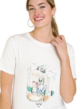 Camiseta Naf Naf Beige Dibujo Para Mujer
