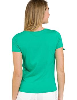 Camiseta Naf Naf Verde Flores y Bordados Para Mujer