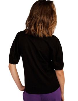 Camiseta Naf Naf  Negra con Ribete Blanco Para Mujer