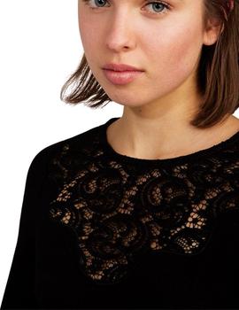 Camiseta Naf Naf Con Escote con Puntillas Negra Para Mujer