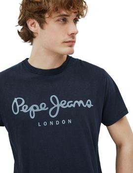 Camiseta Pepe Jeans Logo Essential Azul Para Hombre
