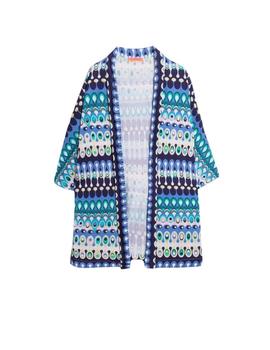 Chaqueta Vilagallo Kimono Estampado Azules Para Mujer