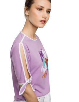 Camiseta Alba Conde Lila Texto Multicolor Para Mujer