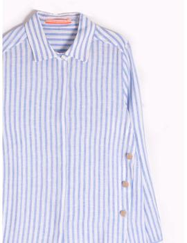 Camisa Vilagallo Martina Linen Blue Stripe Para Mujer