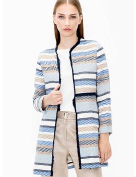 Abrigo Vilagallo Megan Blue Camel Stripe Para Mujer