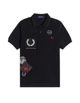 Polo Fred Perry Negro Parches Para Hombre