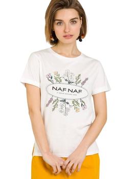 Camiseta Naf Naf Crudo Logo Flores Para Mujer