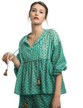Blusa Alba Conde Verde Estampada Para Mujer