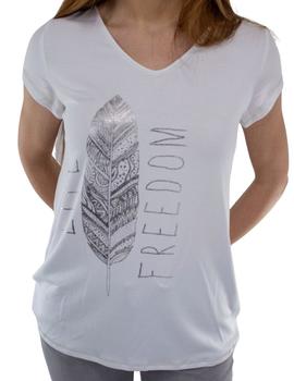 Camiseta Guitare Blanca Freedom Para Mujer