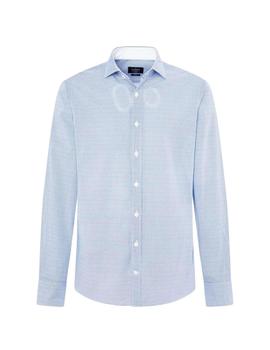 Camisa Hackett Blanca y Azul Microestampado H Para Hombre