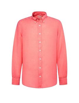 Camisa Hackett De Lino Coral Tipo Oxford Para Hombre