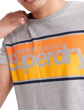 Camiseta Superdry De Rayas Con Logo Core Gris Para Hombre