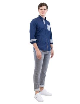 Camisa Harmont-Blaine Azul Bolsillo Contraste Para Hombre