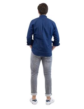 Camisa Harmont-Blaine Azul Bolsillo Contraste Para Hombre