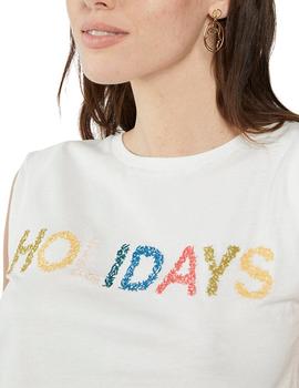 Camiseta Naf Naf Holidays Beige Para Mujer