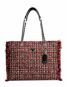 Bolso Guess Cessily Tweed Rojo Para Mujer