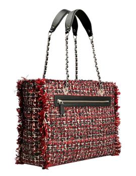 Bolso Guess Cessily Tweed Rojo Para Mujer