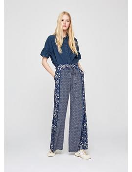 Pantalón Pepe Jeans Fluido Flores Lis Azules Para Mujer
