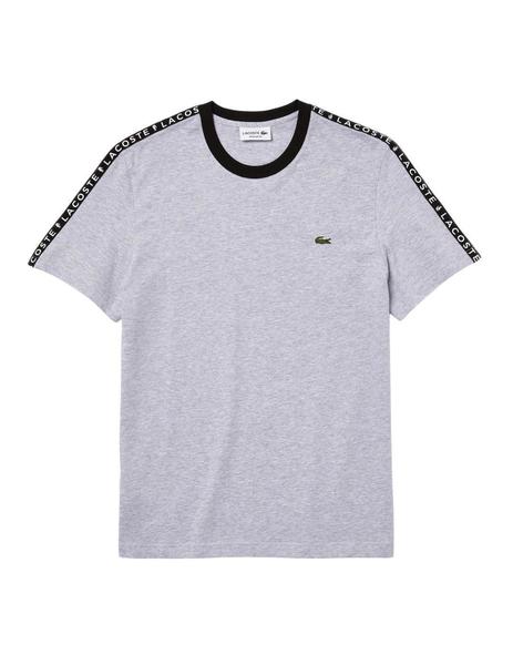 Camiseta Lacoste Gris Rayas Estampadas Para Hombre