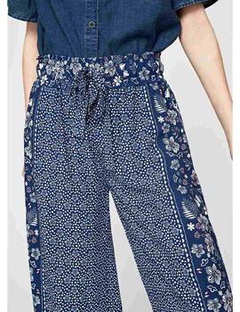 Pantalón Pepe Jeans Fluido Flores Lis Azules Para Mujer