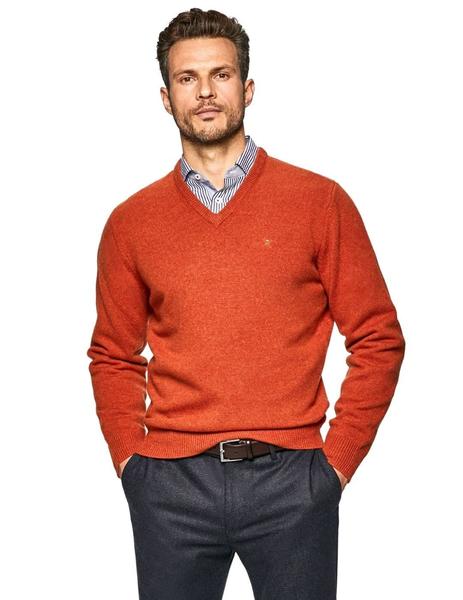 Jersey Hackett Cuello Pico Naranja Para Hombre