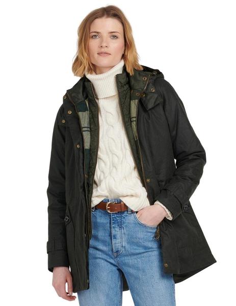 Logro roble Sala Chaqueta de Barbour Color Verde Con Capucha Para Mujer