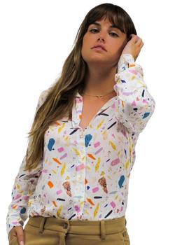 Camisa Vilagallo Blanca Estampada Para Mujer