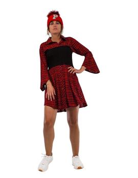 Vestido Highly Preppy Cintura Goma Vichy Rojo Para Mujer