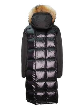 Plumas Blauer Negro Capucha de Pelo Combinado Para Mujer