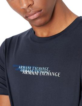 Camiseta Armani Exchange Marino Logo Azul y Blan Para Hombre
