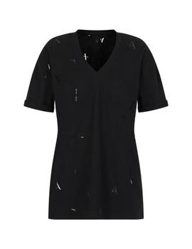 Camiseta Armani Exchange Negra Logo Cuello Pico Para Mujer