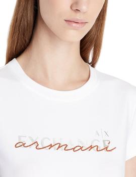 Camiseta Armani Exchange Blanca Logo Cursiva Para Mujer