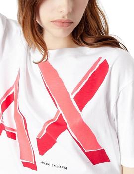 Camiseta Armani Exchange Blanca Logo Rojo Para Mujer