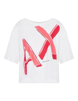 Camiseta Armani Exchange Blanca Logo Rojo Para Mujer