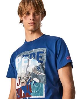 Camiseta Pepe Jeans Ainsley Azul Estampado Foto Para Hombre