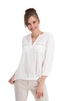 BLUSA MANGA TRES CUARTOS Y PEDRERÍA EN BLANCO ROTO