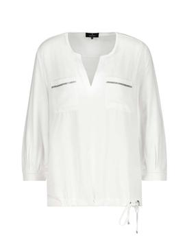 BLUSA MANGA TRES CUARTOS Y PEDRERÍA EN BLANCO ROTO