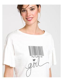 Camiseta Naf Naf Future Is Girl Beige Para Mujer