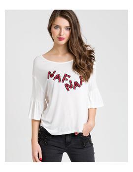 Camiseta Naf Naf Con Cuello Barco Beige Para Mujer