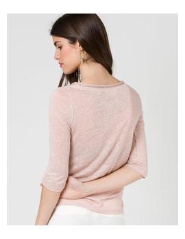 Camiseta Naf Naf Fina Con Pedrería Rosa Para Mujer