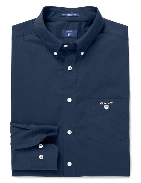 Camisa Gant Lisa de Larga Azul Para Hombre