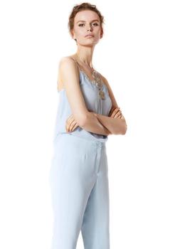 Pantalón Javier Simorra Fluido Tiro Medio Azul Para Mujer