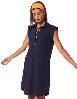Oky Vestido Camisero-Punto Granito  Marino-Pes-Bla