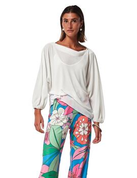 Oky Blusa Escote Barco-Gasa  Blanco