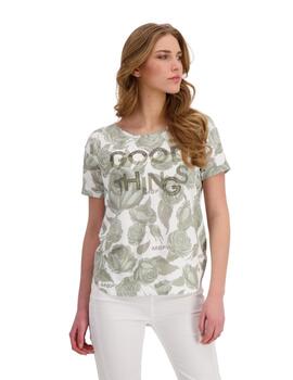 Monari T-Shirt Rose Allover Light Khaki Gemustert