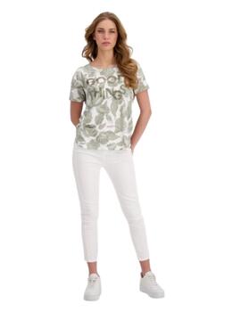 Monari T-Shirt Rose Allover Light Khaki Gemustert